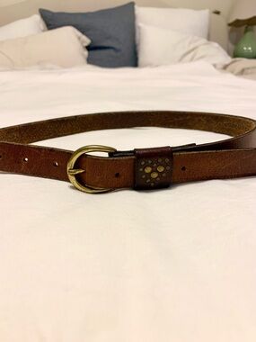 Classic Brown Leather Women's Belt with solid Brass Buckle
